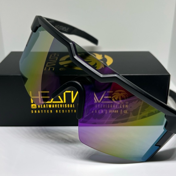 US NIBLarge Shield Rimless Sunglasses Z87 Black Frame Flash Purple Mirror Lens - Picture 2 of 4